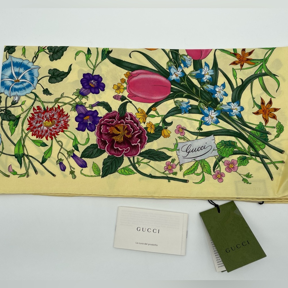 NEW GUCCI FLORA FLORAL SILK SCARF HEAD WRAP NWT! - Picture 13 of 15